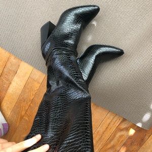 Black Snakeskin Knee High Boots